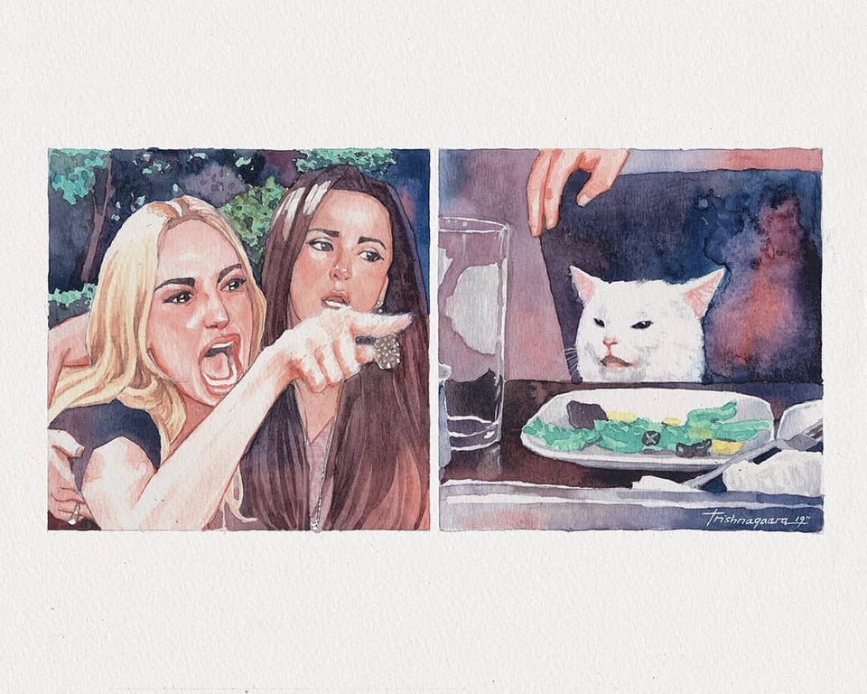 woman yelling at cat art from reddit