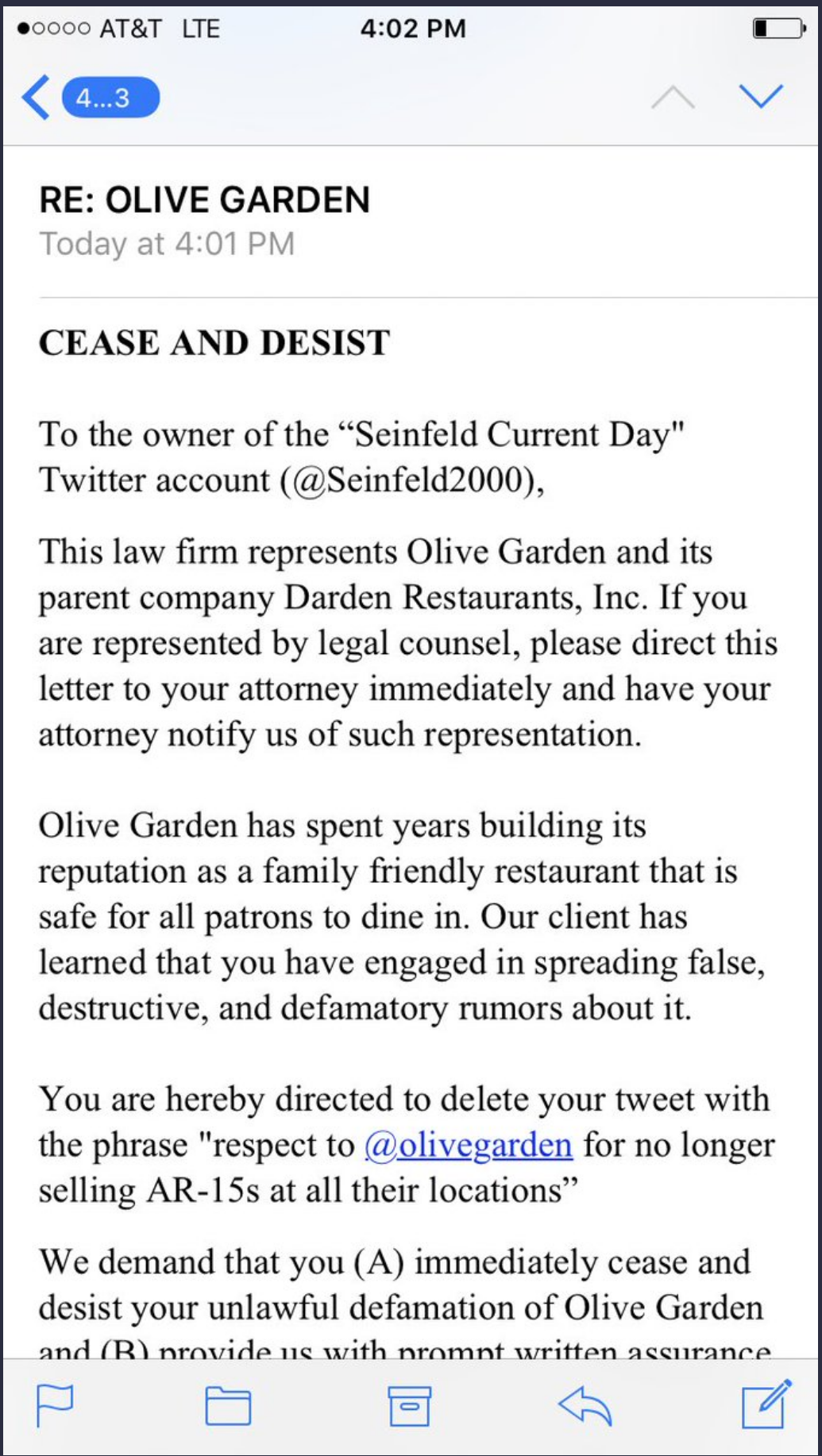 olive garden meme - web page - 0000 At&T Lte 4 Re Olive Garden Today at Cease And Desist To the owner of the