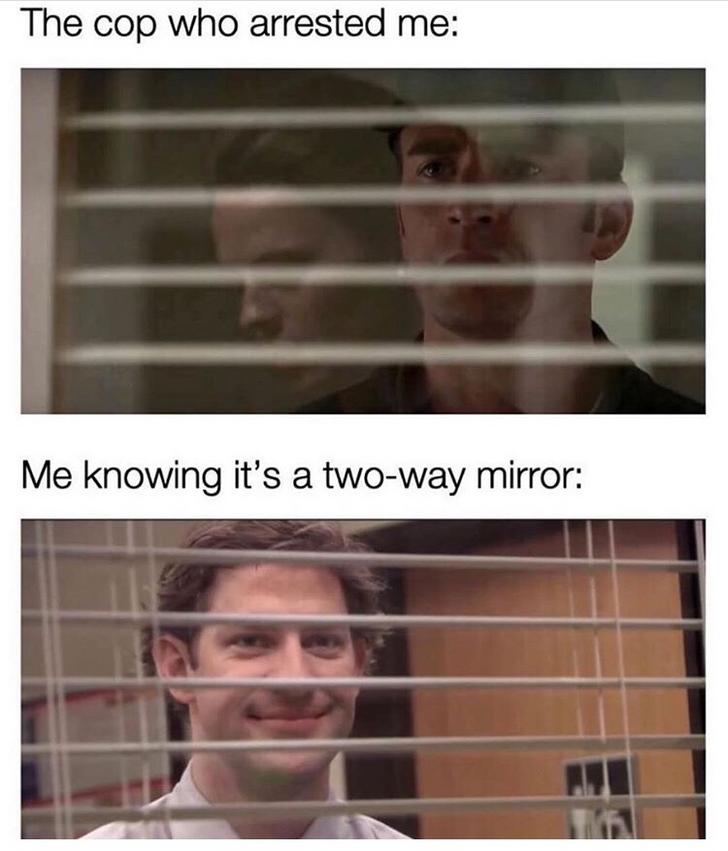 Funny memes - Humour - The cop who arrested me Me knowing it's a twoway mirror