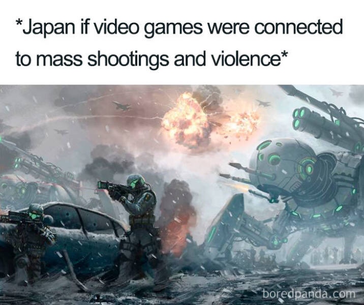 Funny Gaming Meme - winter warzone - Japan if video games were connected to mass shootings and violence boredpanda.com