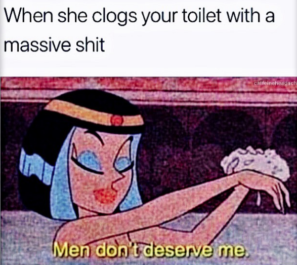spicy meme - cleopatra men don t deserve me - When she clogs your toilet with a massive shit Calfiniach Men don't deserve me.