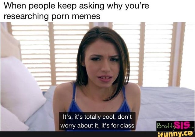 When people keep asking why you're researching porn memes It's, it's totally cool, don't worry about it, it's for class Brattysis.com ifunny.co
