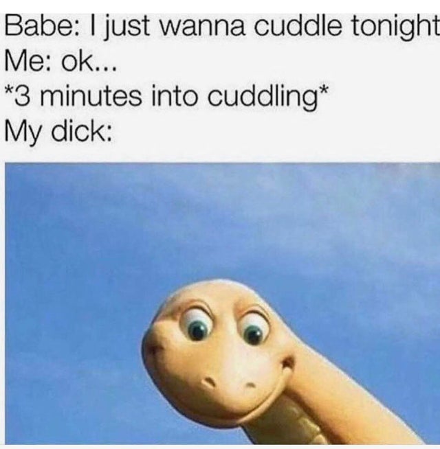 Babe I just wanna cuddle tonight Me ok... 3 minutes into cuddling My dick