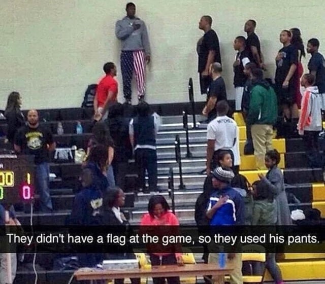 they didn t have a flag so they used his pants - They didn't have a flag at the game, so they used his pants.