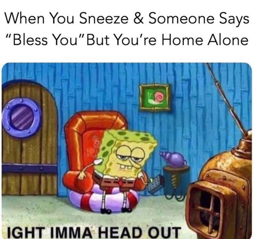 Meme - When You Sneeze & Someone Says "Bless You"But You're Home Alone Ight Imma Head Out