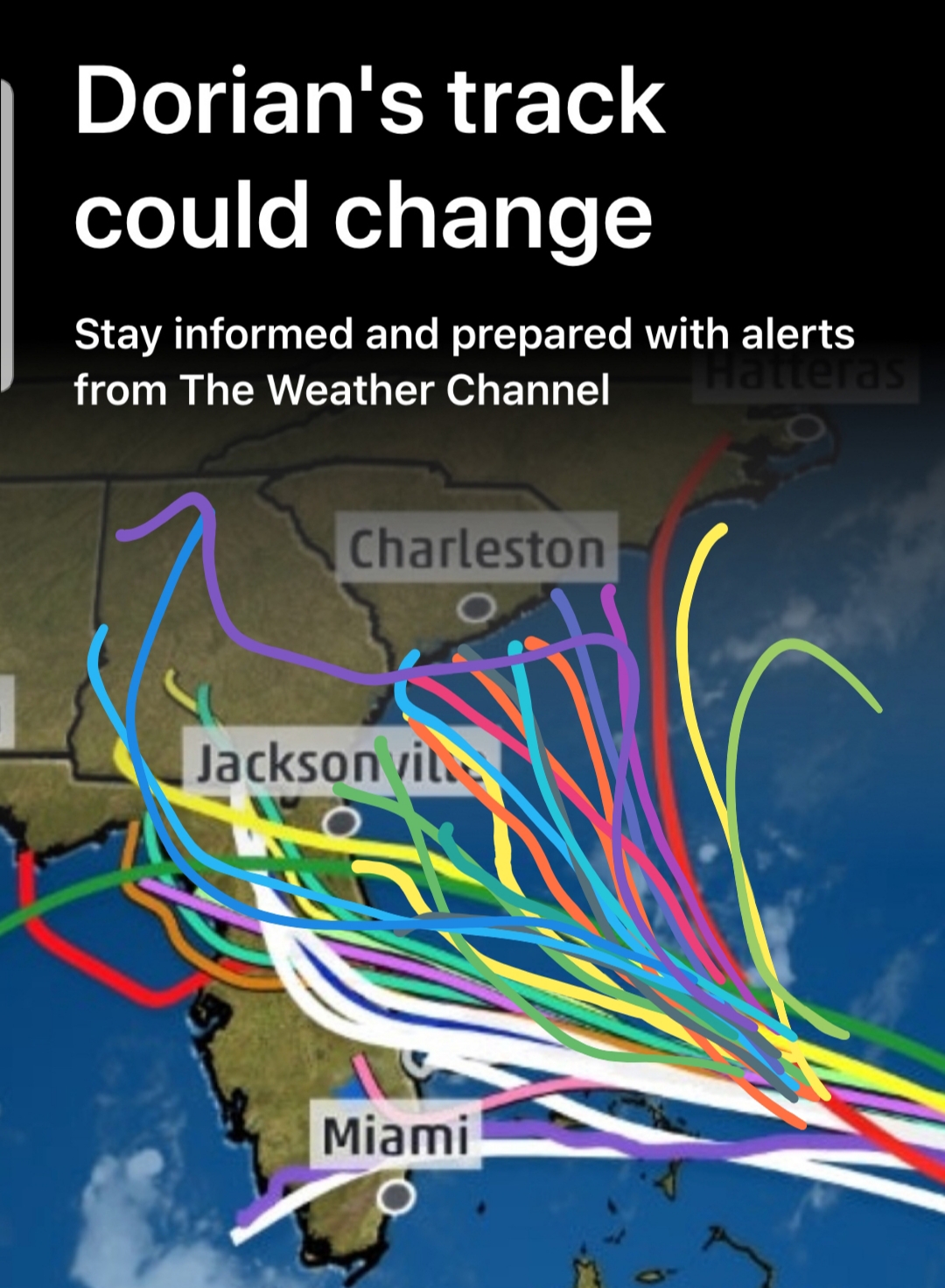 Hurricane Dorian Florida meme - general communication inc. - Dorian's track could change Stay informed and prepared with alerts from The Weather Channel Charleston Jacksonvil Miami
