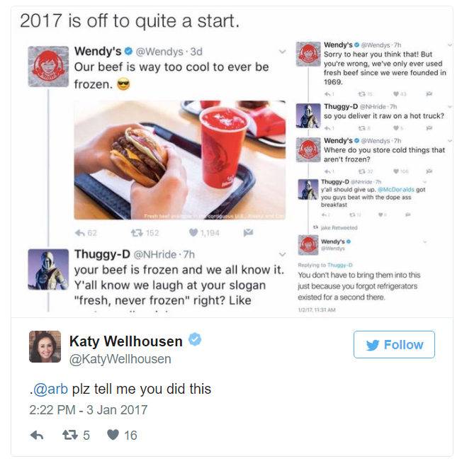 wendys vs thuggy d - 2017 is off to quite a start. Wendy's Wendys 7h Wendy's 3d Va Sorry to hear you think that! But you're wrong, we've only ever used Our beef is way too cool to ever be fresh beef since we were founded in frozen. 1969. Thuggy D ride 7h 
