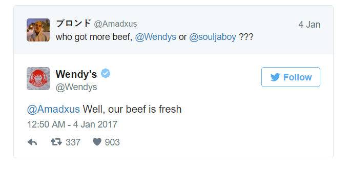 Wendy's - 4 Jan who got more beef, or ??? Wendy's Well, our beef is fresh 27 337 903