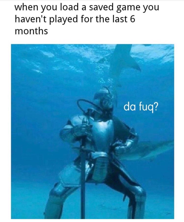 adam savage knight underwater - when you load a saved game you haven't played for the last 6 months da fuq?