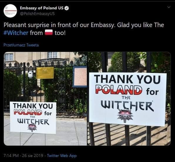 The Witcher - Embassy of Poland Us EmbassyUS Pleasant surprise in front of our Embassy. Glad you The from too! Przetumacz Tweeta Thank You Poland for Witcher The Thank You Poland for Witcher zu The 26 sie 2019. Twitter Web App