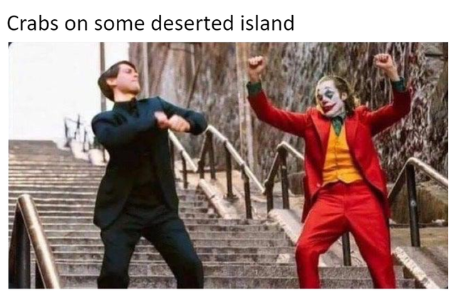 Crabs on some desert island peter parker meme
