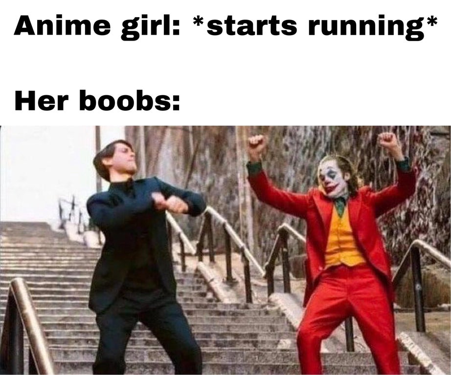 joker dancing stairs - Anime girl starts running Her boobs