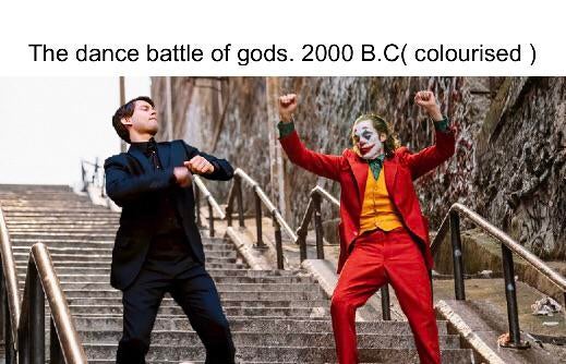 The dance battle of gods. 2000 B.C colourised
