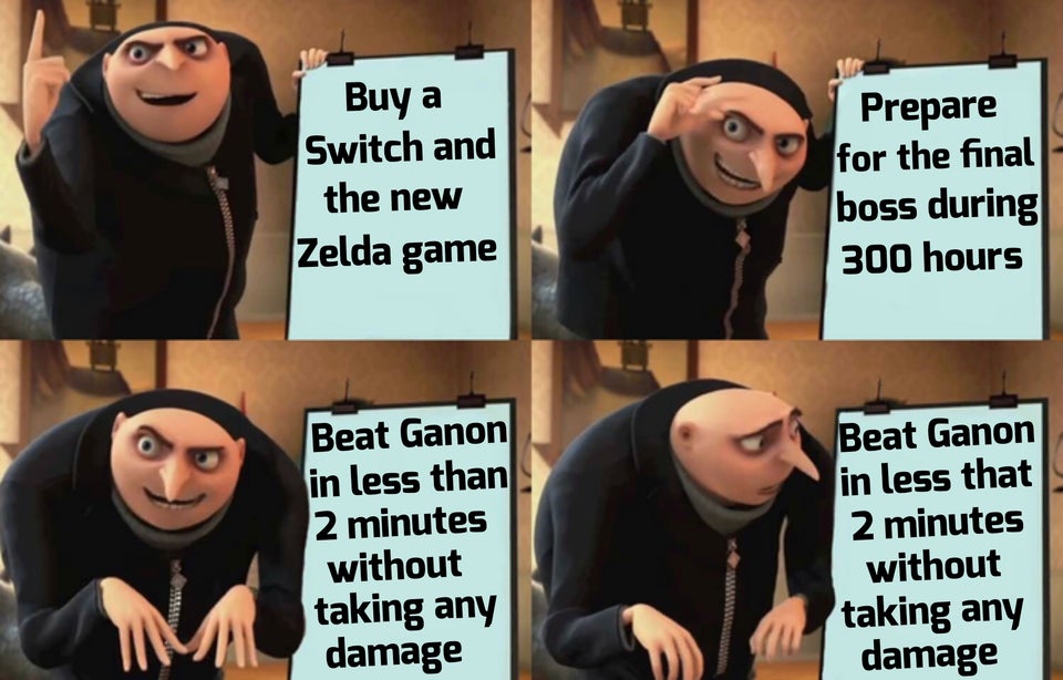 zelda meme - men age like wine women age like milk - Buy a Switch and the new Zelda game Prepare for the final boss during 300 hours Beat Ganon in less than 2 minutes without taking any damage Beat Ganon in less that 2 minutes without taking any damage