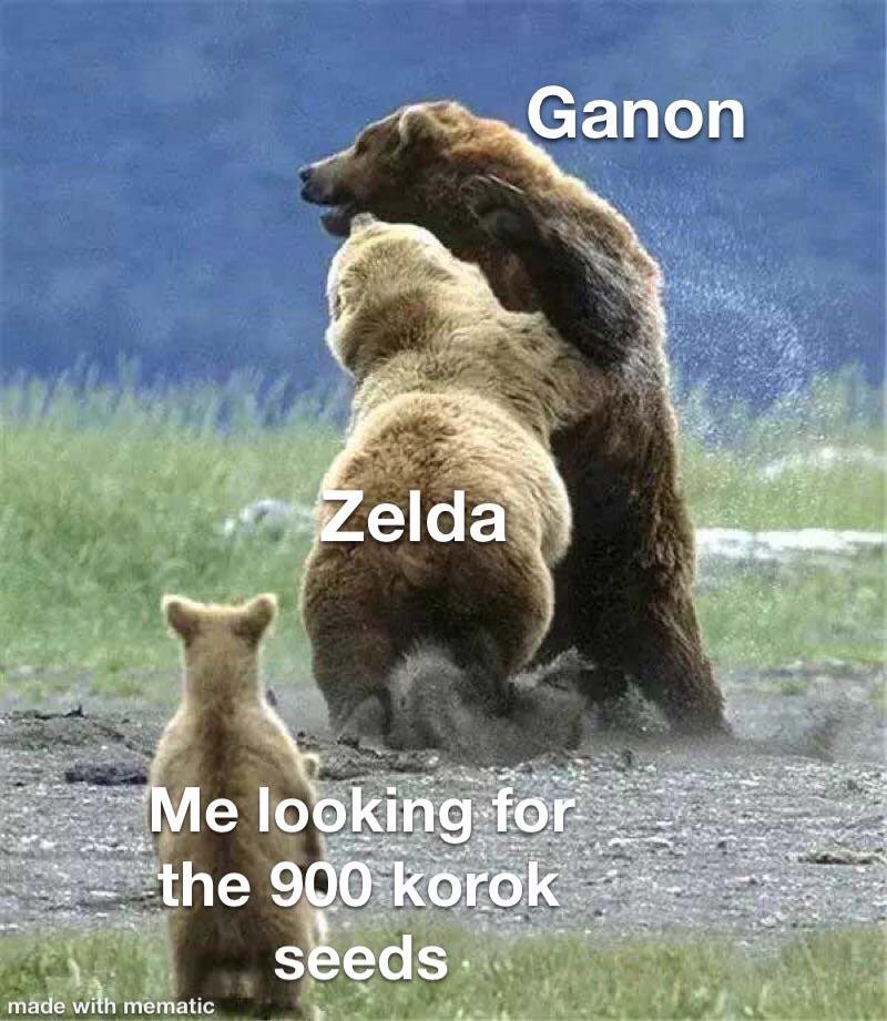 zelda meme - mother bear protecting her cubs - Ganon Zelda Me looking for the 900 korok seeds made with mematic