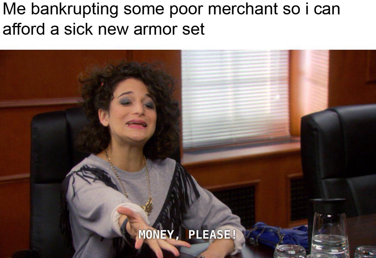 zelda meme - hamilton memes - Me bankrupting some poor merchant so i can afford a sick new armor set Money, Please!