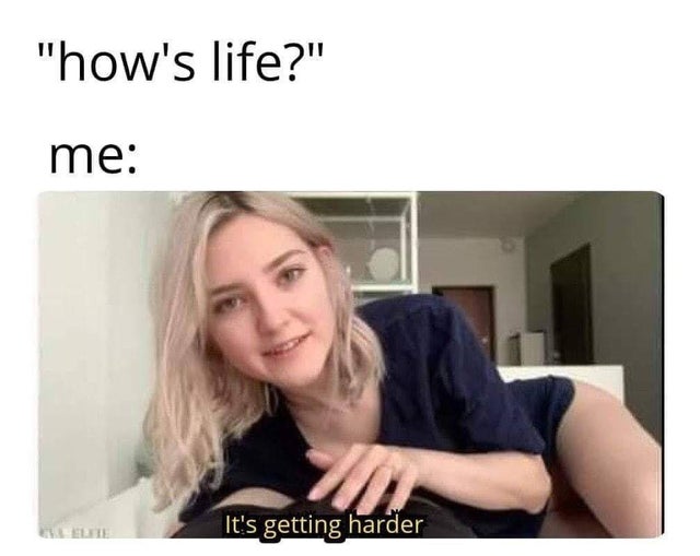 sfw porn meme - it's getting harder meme - "how's life?" me It's getting harder
