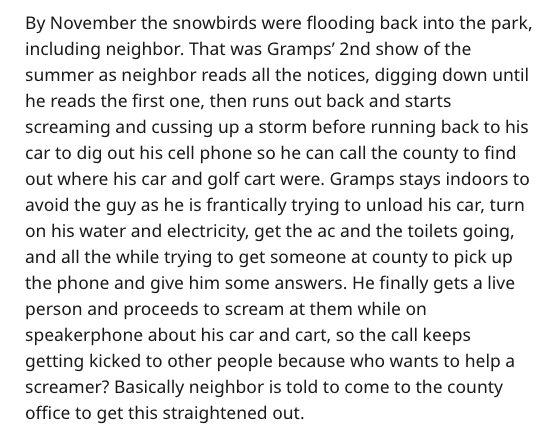 you re worth more - By November the snowbirds were flooding back into the park, including neighbor. That was Gramps' 2nd show of the summer as neighbor reads all the notices, digging down until he reads the first one, then runs out back and starts screami