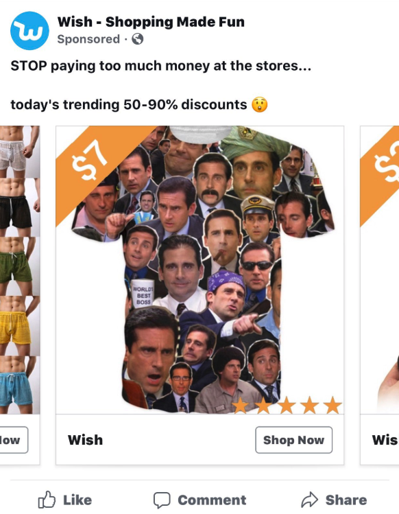 wish.com ads - michael scott face shirt