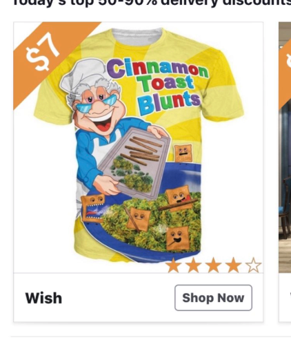 wish.com ads - cinnamon toast blunts shirt