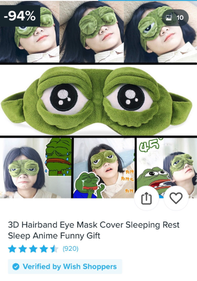 wish.com ads - pepe eye mask