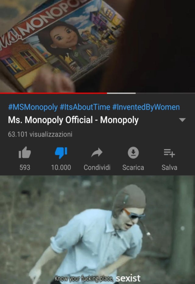 6 year old me meme - Vo, Monopc Ms. Monopoly Official Monopoly 63.101 visualizzazioni 593 10.000 Condividi Scarica Salva Know your fucking place sexist