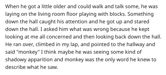 scary story - define circulation - When he got a little older and could walk and talk some, he was laying on the living room floor playing with blocks. Something down the hall caught his attention and he got up and stared down the hall. I asked him what w