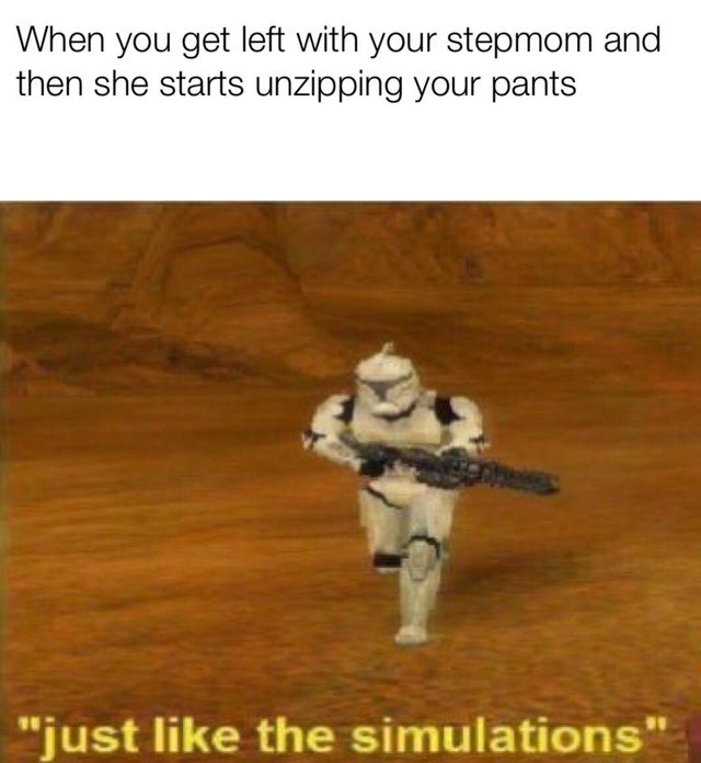 just like in the simulations meme - When you get left with your stepmom and then she starts unzipping your pants