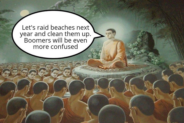 dank meme - pewdiepie big brain - Let's raid beaches next year and clean them up. Boomers will be even more confused coco