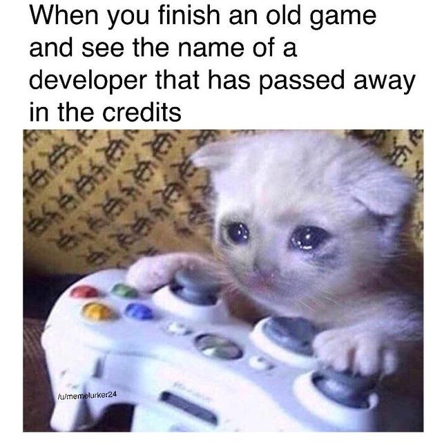 dank meme - you shall not steal - When you finish an old game and see the name of a developer that has passed away in the credits umemelurker24
