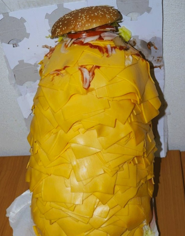 cursed food - cheeseburger with extra cheese
