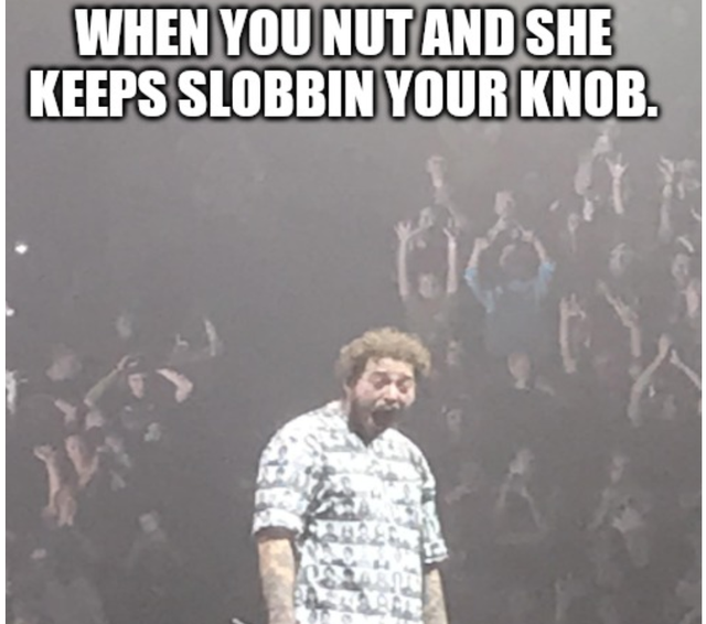 post malone - photo caption - When You Nut And She Keeps Slobbin Your Knob.