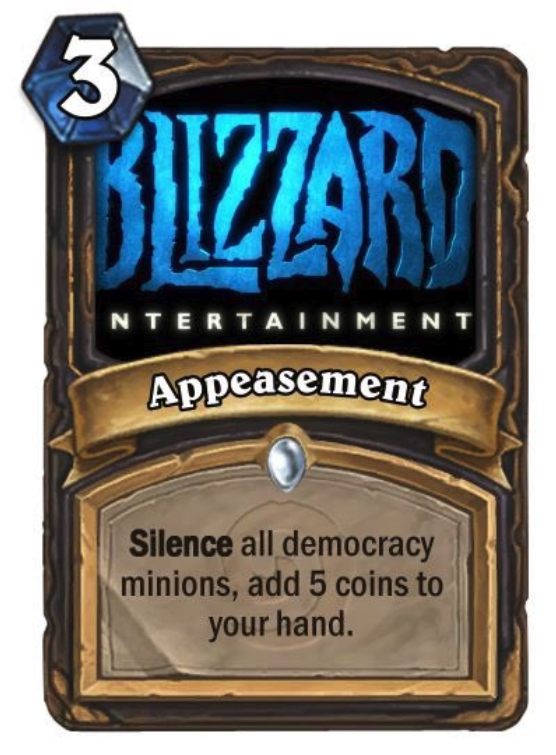 blizzard entertainment - Izzard Ntertainment Appeasement Silence all democracy minions, add 5 coins to your hand.
