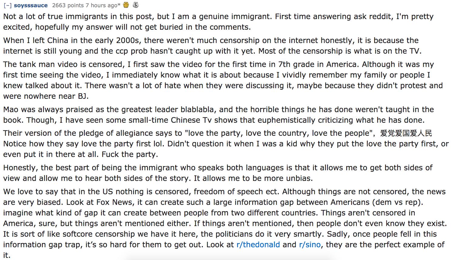 Not a lot of true immigrants in this post, but I am a genuine immigrant. First time answering ask reddit, I'm pretty excited, hopefully my answer will not get buried in the . When I left China in the earl