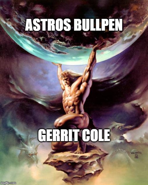 mlb playoff meme - titan meme template - Astros Bullpen Gerrit Cole imgflip.com