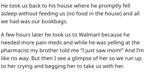 totally disconnected set - He took us back to his house where he promptly fell asleep without feeding us no food in the house and all we had was our bookbags. A few hours later he took us to Walmart because he needed more pain meds and while he was yellin