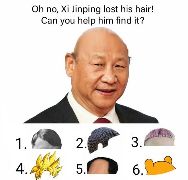 best meme 2019 - xi jinping meme - Oh no, Xi Jinping lost his hair! Can you help him find it? 1. 2. 3. 5. 6.