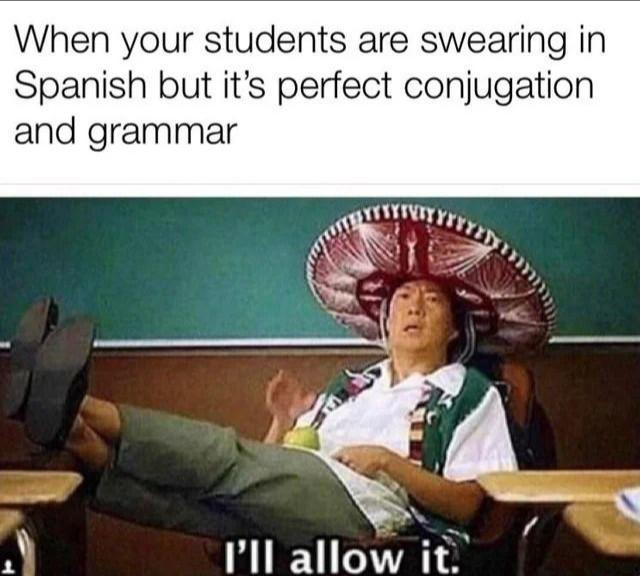 best meme 2019 - ill allow - When your students are swearing in Spanish but it's perfect conjugation and grammar Nuyyyyyy Tunit XB1M I'll allow it.