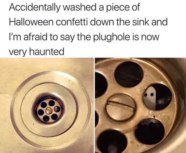 best meme 2019 - Meme - Accidentally washed a piece of Halloween confetti down the sink and I'm afraid to say the plughole is now very haunted
