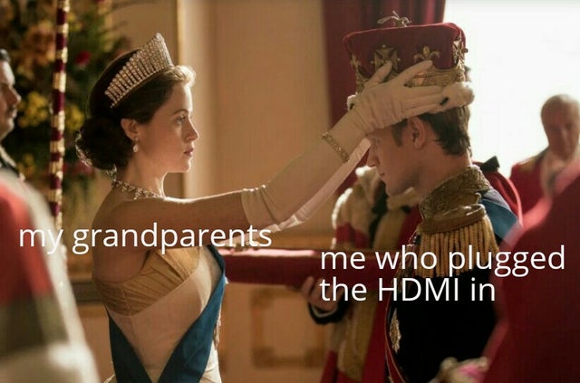 wholesome meme - prince philip crowning - my grandparents me who plugged the Hdmi in