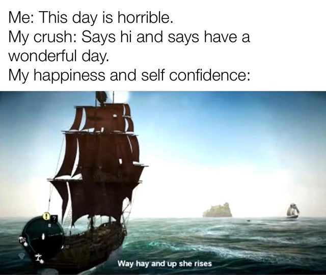 wholesome meme - Meme - Me This day is horrible. My crush Says hi and says have a wonderful day. My happiness and self confidence Way hay and up she rises