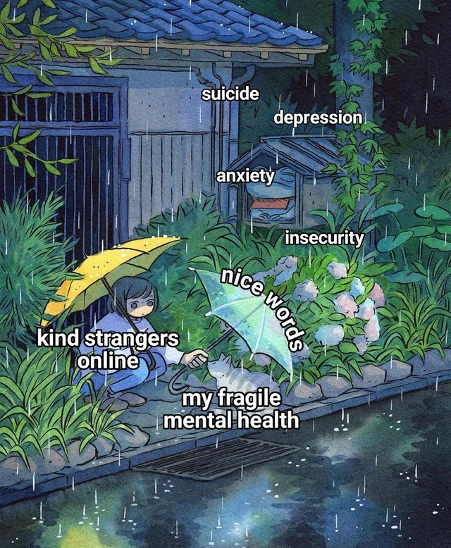 wholesome meme - suicide depression anxiety insecurity ce Words kind strangers online my fragile mental health