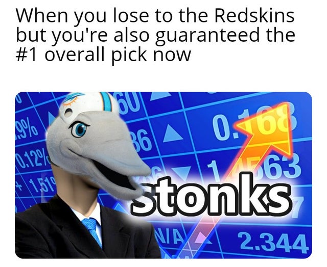 nfl week 6 meme - banner - When you lose to the Redskins but you're also guaranteed the overall pick now Doui A 0.00 0 89% 11201 Stonks Na 2.344