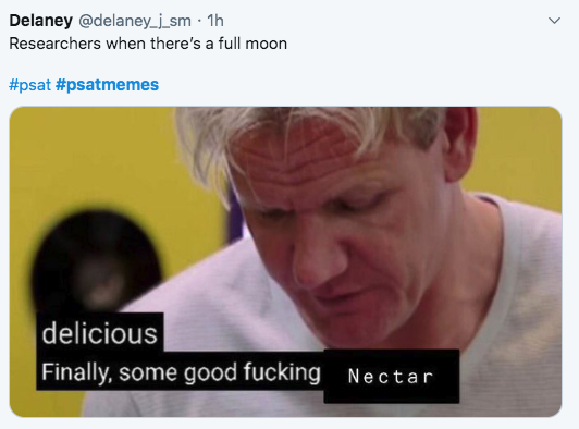 2019 PSAT Memes - Researchers when there's a full moon delicious Finally, some good fucking Nectar