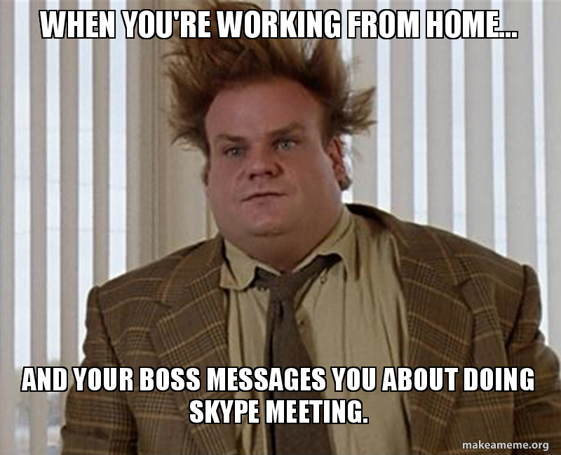 Boss day - driving a jeep meme - When You'Re Working From Home. And Your Boss Messages You About Doing Skype Meeting. makeameme.org