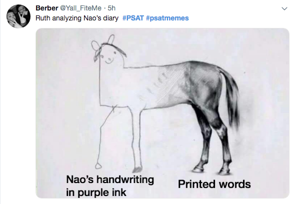 psat meme - deadline comes too close - Berber . 5h Ruth analyzing Nao's diary Nao's handwriting in purple ink Printed words