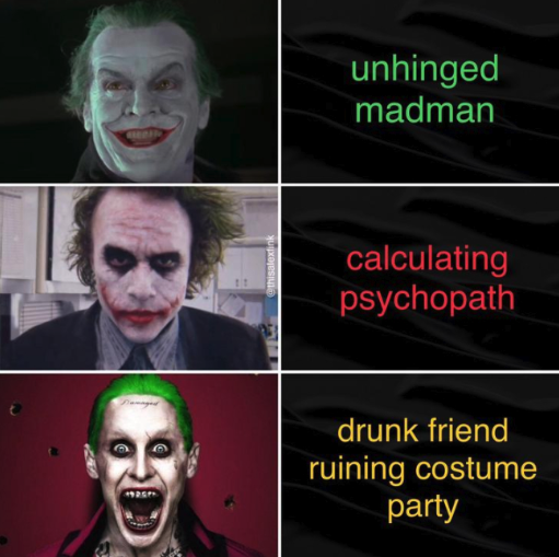 unhinged madman calculating psychopath drunk friend ruining costume party