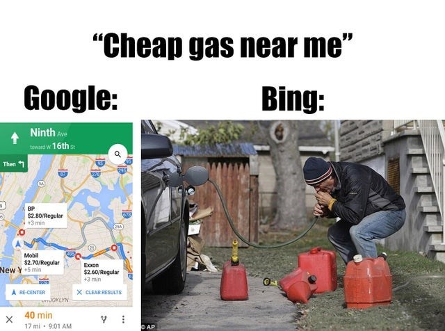 google vs bing memes - cheap gas near me