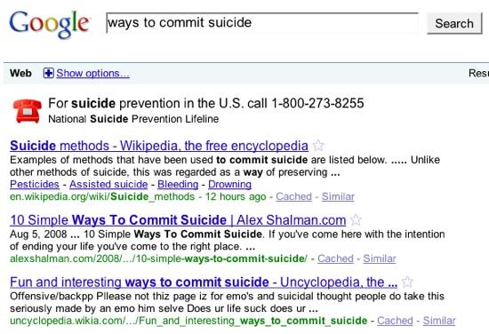 google vs bing memes - Google ways to commit suicide Search Web Show options... Res For suicide prevention in the U.S. call 18002738255 National Suicide Prevention Lifeline Suicide methods Wikipedia, the free encyclopedia Examples of methods that have b