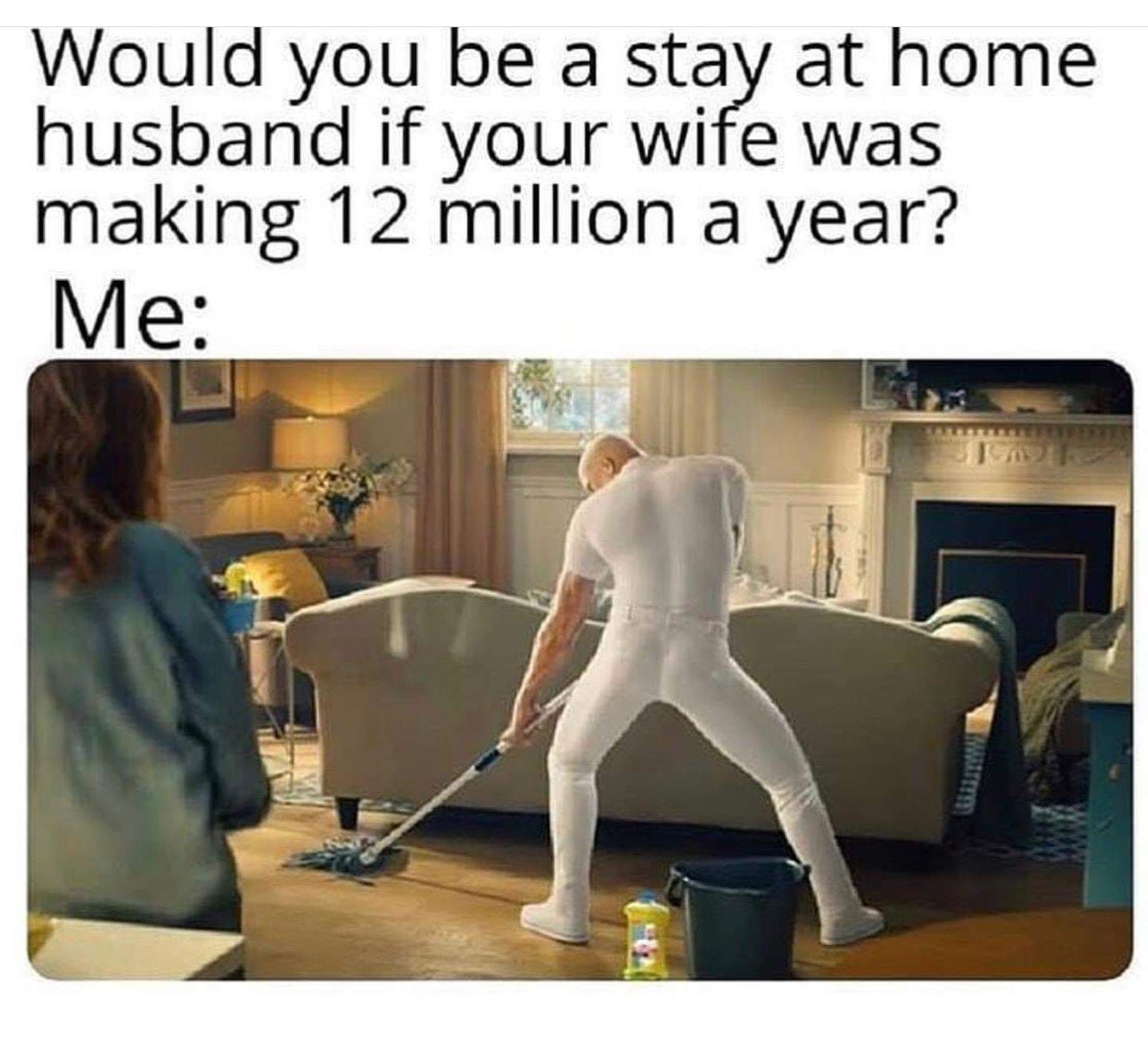 would you be a stay at home husband meme - Would you be a stay at home husband if your wife was making 12 million a year? Me